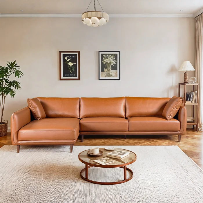 Cairo Sectional Left Sofa – Cognac Vegan Leather