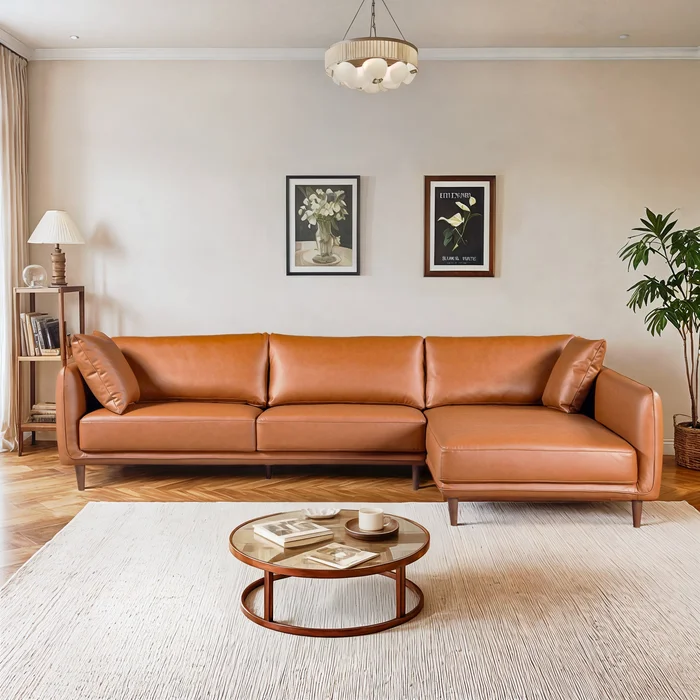 Cairo Sectional Right Sofa – Cognac Vegan Leather