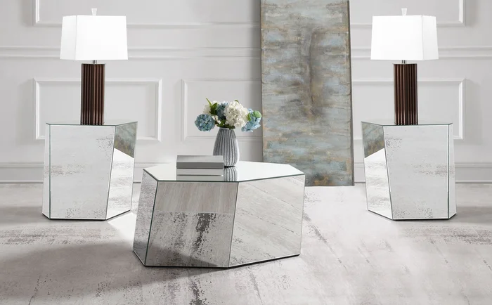 Capella 3-piece Mirrored Coffee and End Table Set Silver