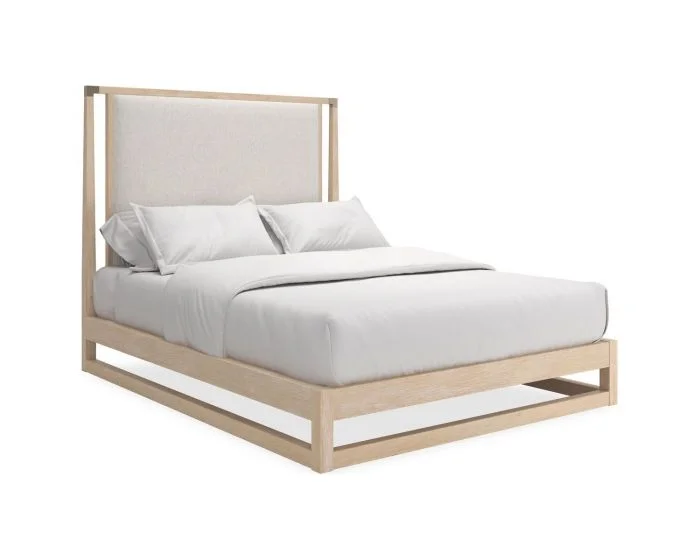 Caracole Classic Pinstripe Upholstered Queen Bed, – Sun Drenched Oak