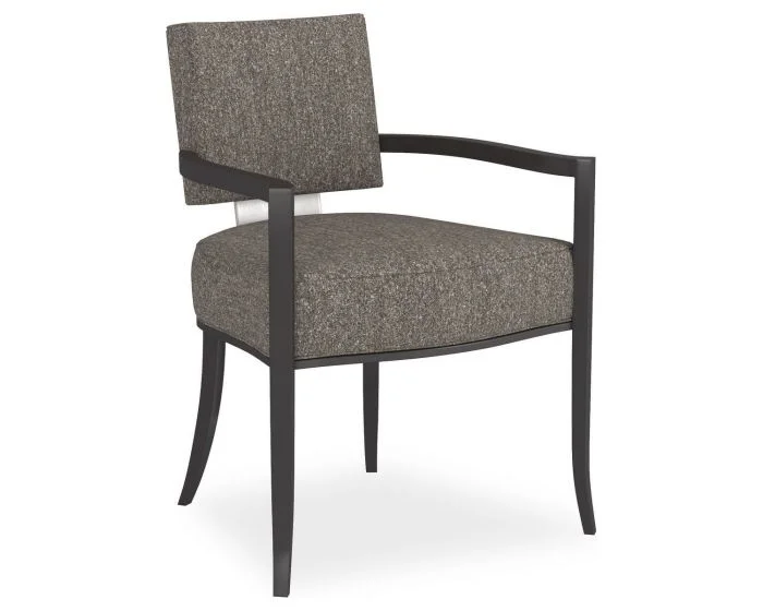 Caracole Classic Reserved Seating Arm Dining Chair – Seal Skin, Lightly Brushed Chrome