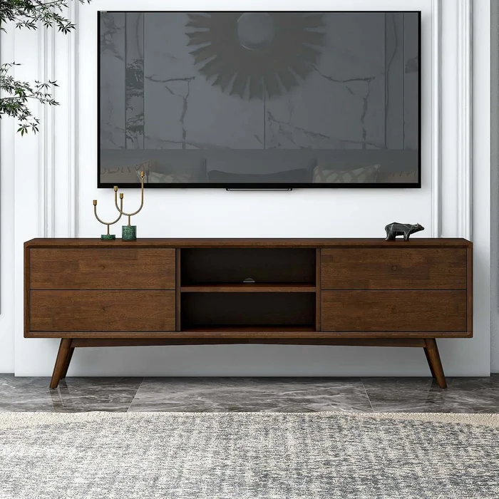 Caroline Mid Century Modern Style Walnut TV Stand Up To 72″
