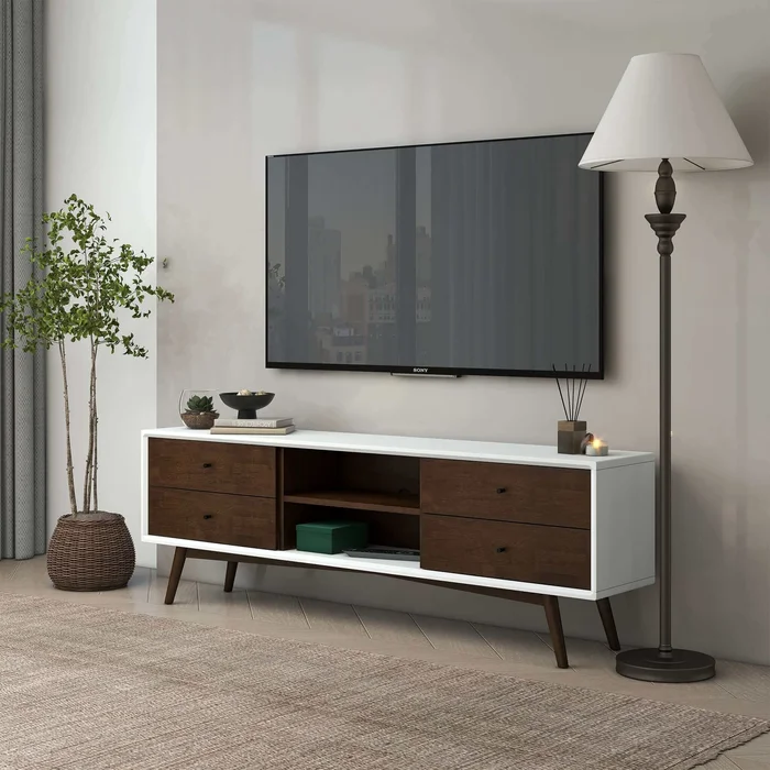 Caroline Walnut White TV Stand Up To 72″