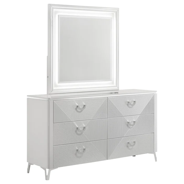 Cassia 6-drawer Dresser Cabinet with Mirror White High Gloss