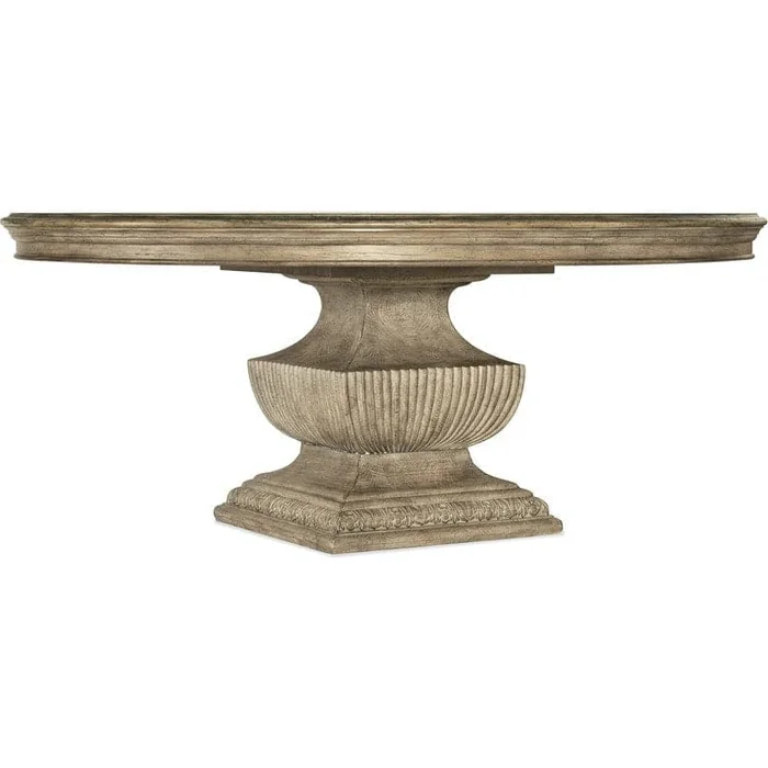 Castella 72in Round Urn Dining Table – Medium Wood