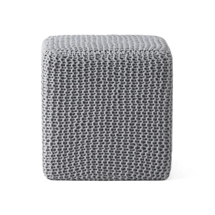 Chabani – Indoor Modern Knitted Fabric Cube Pouf Ottoman – Light Gray