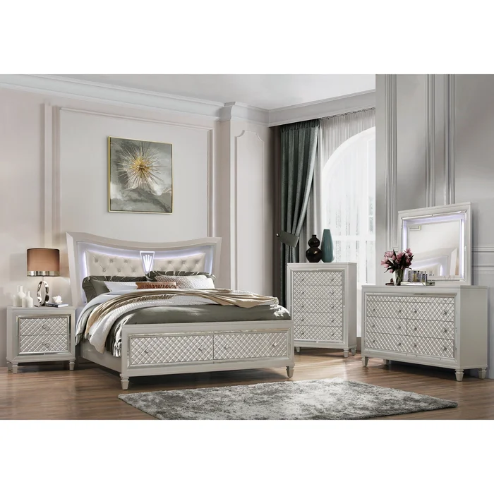 Champagne Toned Dresser With Tapered Acrylic Legs And 2 Jewelry Drawer