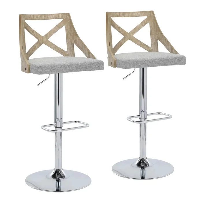 Charlotte – Farmhouse Adjustable Height Barstool & Swivel Rounded Rectangle Footrest (Set of 2)