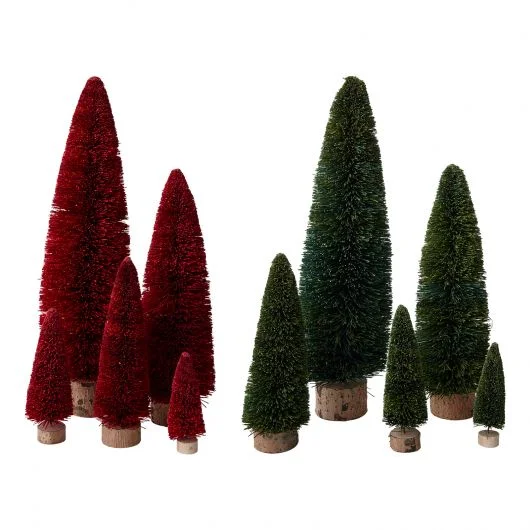 Christmas Bottle Brush Tree Set Of 4 By Accent Decor – Red, Green – Fibers – 69141.03 – 69141.05 – 69142.03 – 69142.05