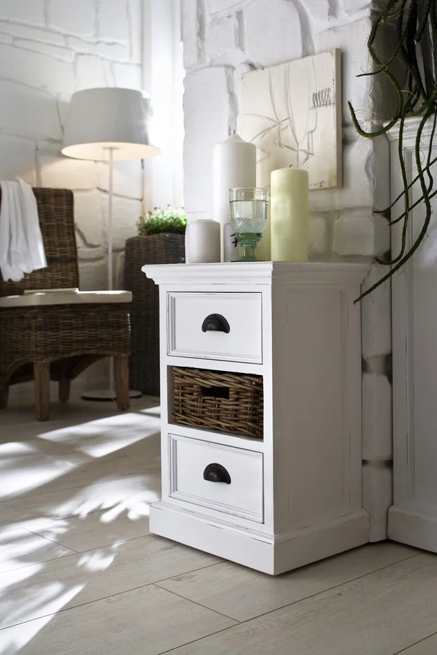 Classic White Two Drawer Nightstand Unit With Basket By Homeroots