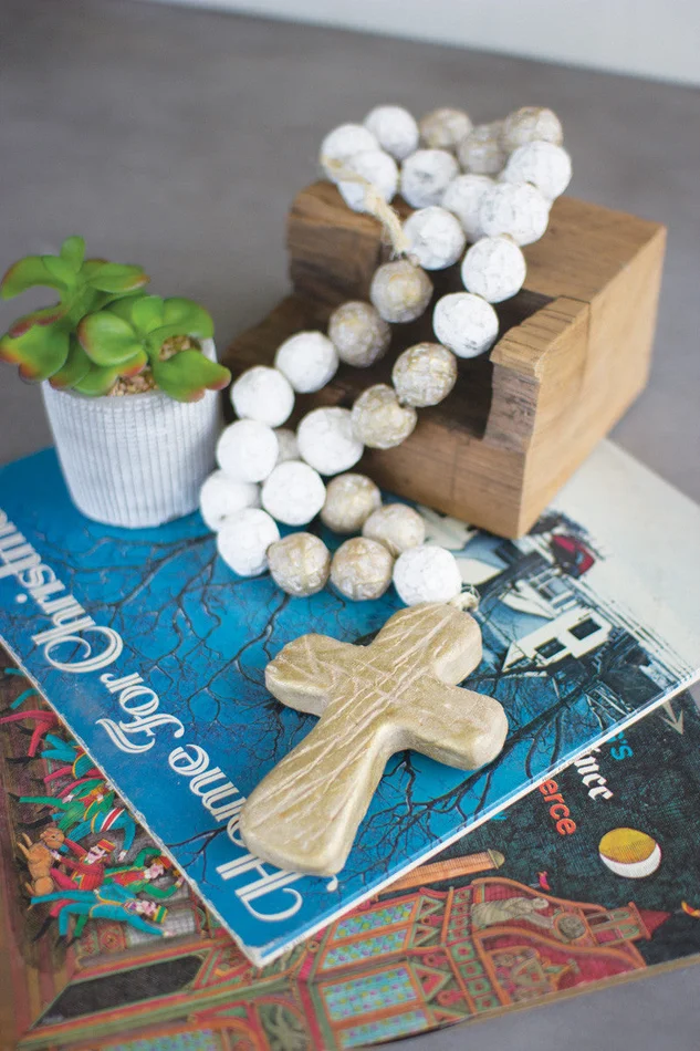 Clay Blessing Beads With Cross By Kalalou – White