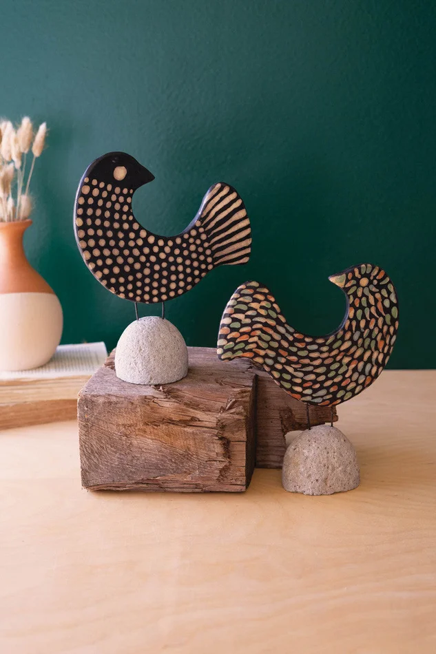 Clay Lenca Birds On Rock Bases Set Of 2 By Kalalou