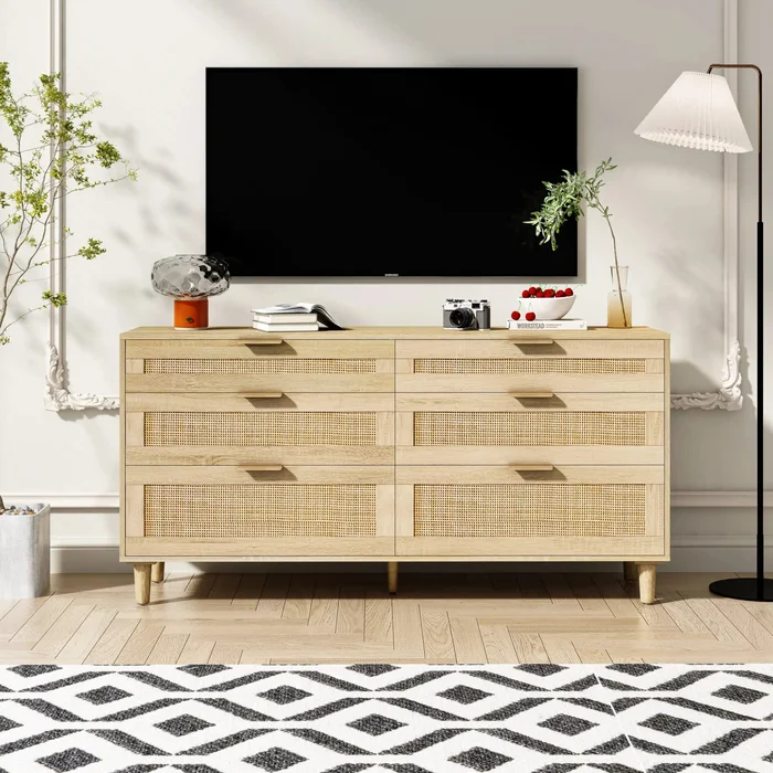 Clover & Co Rattan 6 Drawer Dresser
