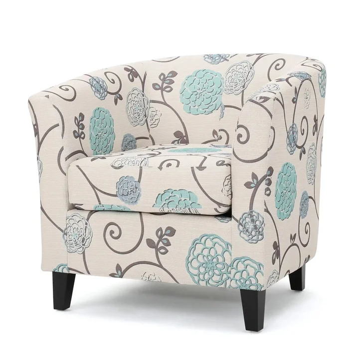 Club Chair With Floral Pattern And Solid Wood Legs – Multi Color