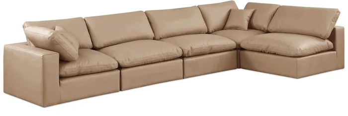 Comfy – 5 Piece Faux Leather Modular Sectional – Tan