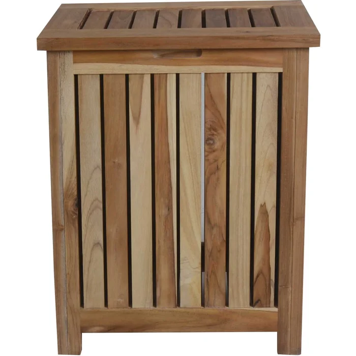 Compact Teak Laundy Storage With Removable Bag In Natural Finish By Ho