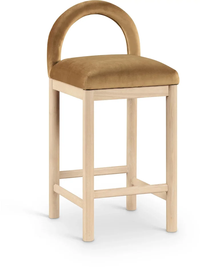 Conrad – Velvet Counter Stool With Natural Legs – Saddle