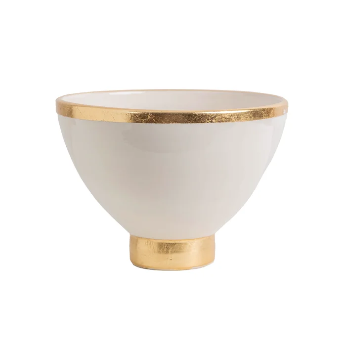 Contempo Collection, White Footed Bowl w/ Matte Gold, Large