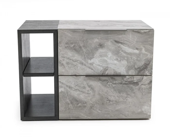 Contempo Gray Faux Marble And Gray Two Drawer Nightstand By Homeroots