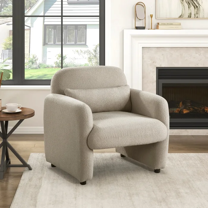 Contemporary Accent Chair, Taupe Boucle Fabric, Cozy Living Room Furniture
