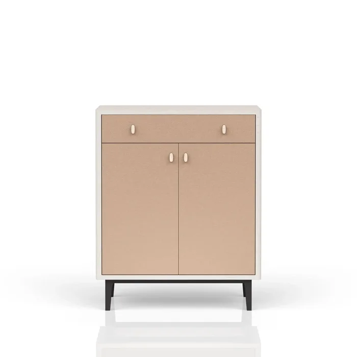 Contemporary Bar Cabinet With Large Storage – White / Pecan