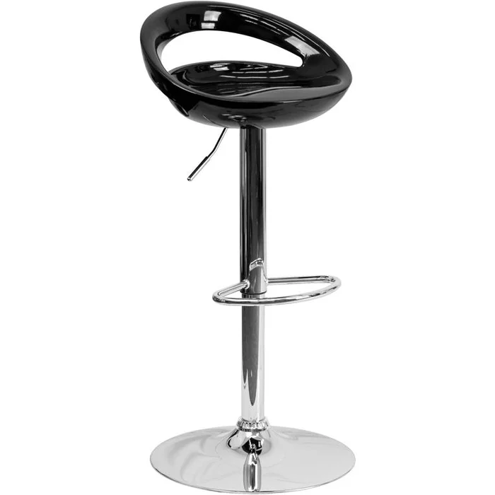 Contemporary Black Plastic Adjustable Height Barstool With Rounded Cutout Back And Chrome Base By Flash Furniture – Black