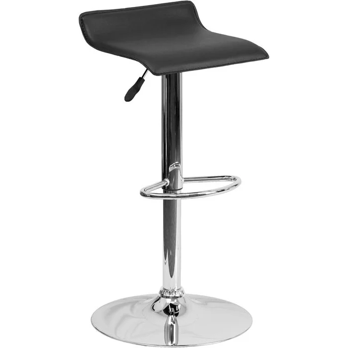 Contemporary Black Vinyl Adjustable Height Barstool With Solid Wave Seat And Chrome Base By Flash Furniture – Black