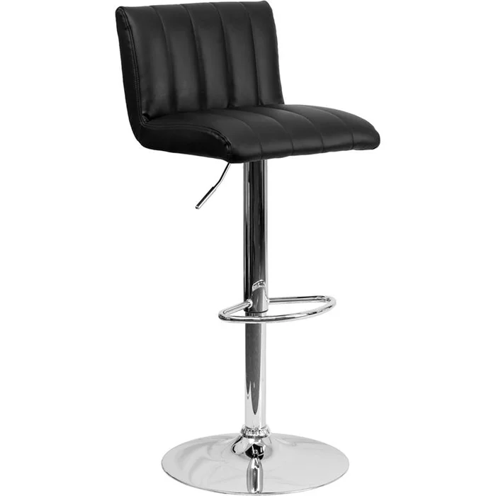 Contemporary Black Vinyl Adjustable Height Barstool With Vertical Stitch Back/Seat And Chrome Base By Flash Furniture – Black