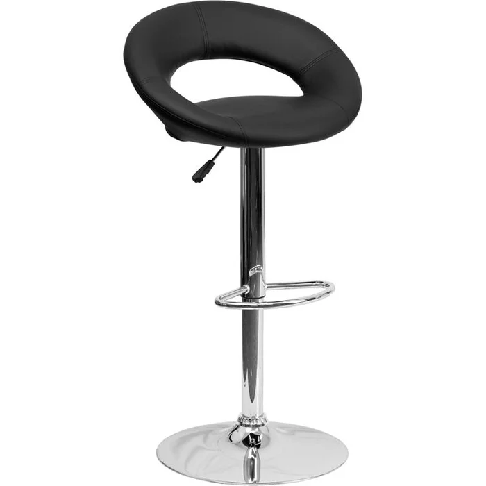 Contemporary Black Vinyl Rounded Orbit-Style Back Adjustable Height Barstool With Chrome Base By Flash Furniture – Black