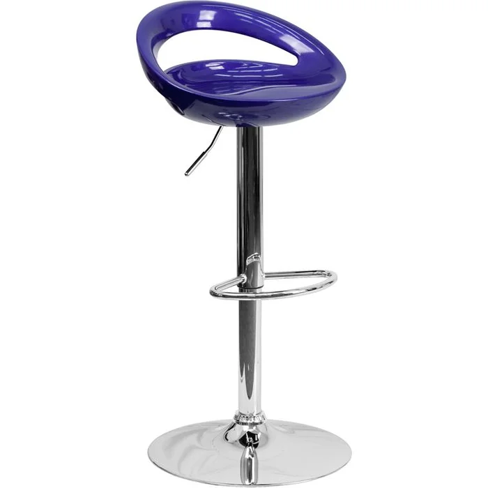 Contemporary Blue Plastic Adjustable Height Barstool With Rounded Cutout Back And Chrome Base By Flash Furniture – Blue