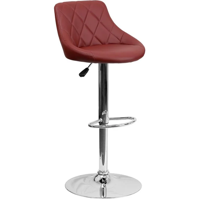 Contemporary Burgundy Vinyl Bucket Seat Adjustable Height Barstool With Diamond Pattern Back And Chrome Base By Flash Furniture – Burgundy