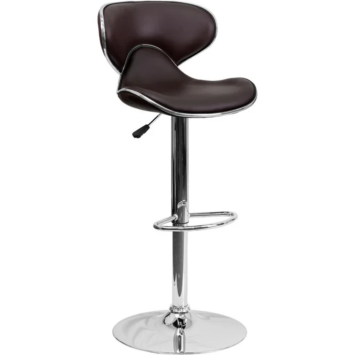 Contemporary Cozy Mid-Back Brown Vinyl Adjustable Height Barstool With Chrome Base By Flash Furniture – Brown