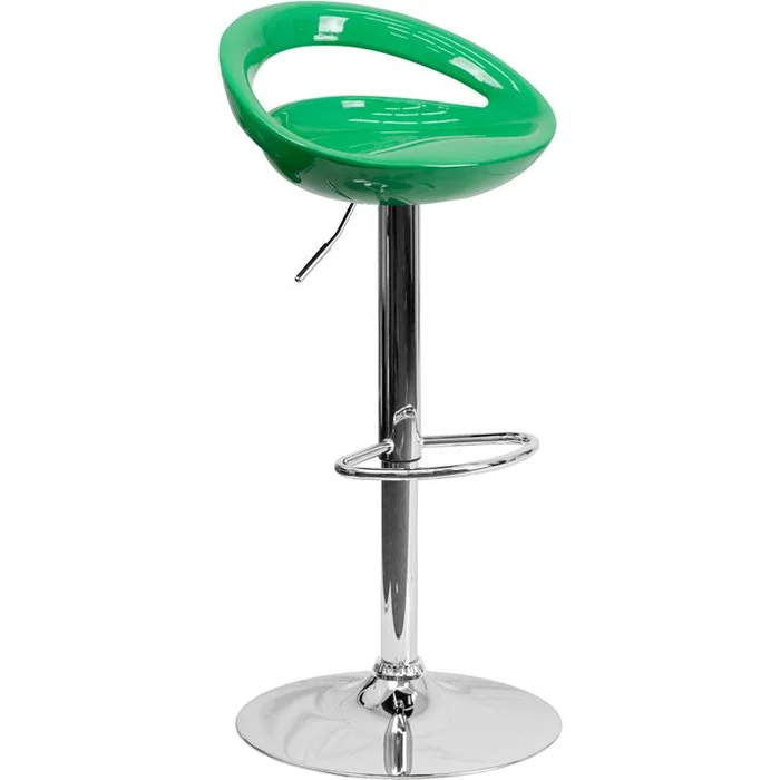 Contemporary Green Plastic Adjustable Height Barstool With Rounded Cutout Back And Chrome Base By Flash Furniture – Green