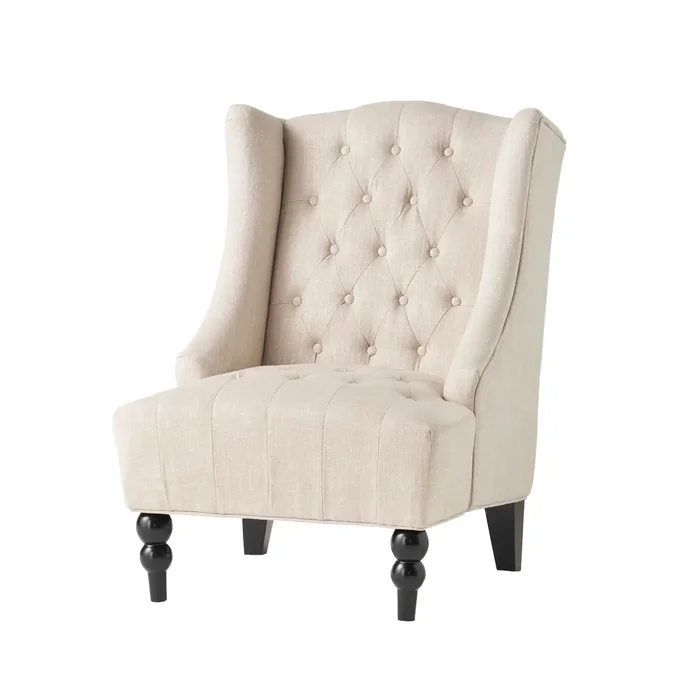 Contemporary Hi Back Club Chair With Wingback Design – Light Beige