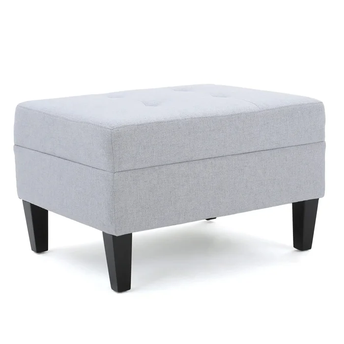 Contemporary Ottoman Footstool With Tufted Upholstery – Light Gray