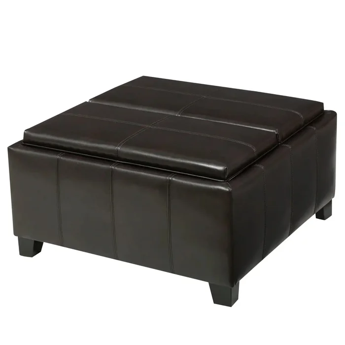Contemporary Ottoman With Storage And Tray Tops – Brown