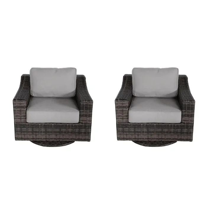 Contemporary Outdoor Swivel Patio Chair With Cushions (Set of 2) – Brown
