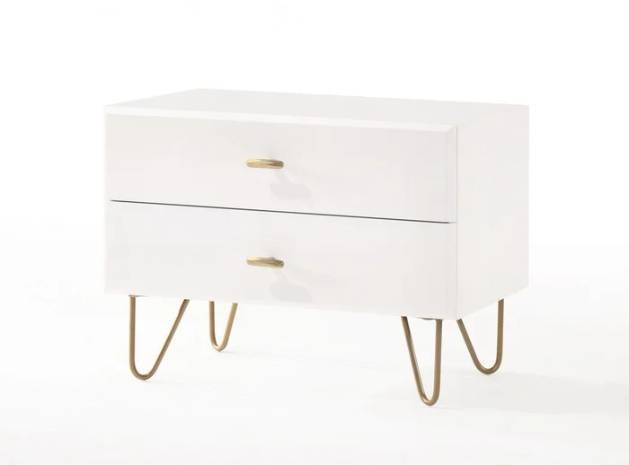 Contemporary White And Gold Nightstand With Two Drawers By Homeroots