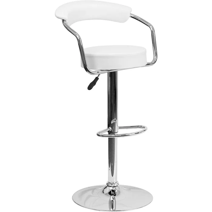 Contemporary White Vinyl Adjustable Height Barstool With Arms And Chrome Base By Flash Furniture – White