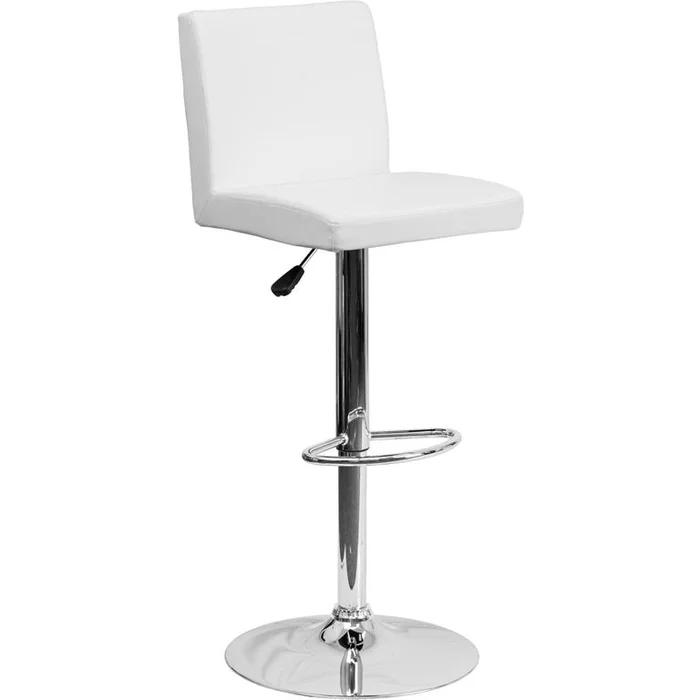 Contemporary White Vinyl Adjustable Height Barstool With Panel Back And Chrome Base By Flash Furniture – White