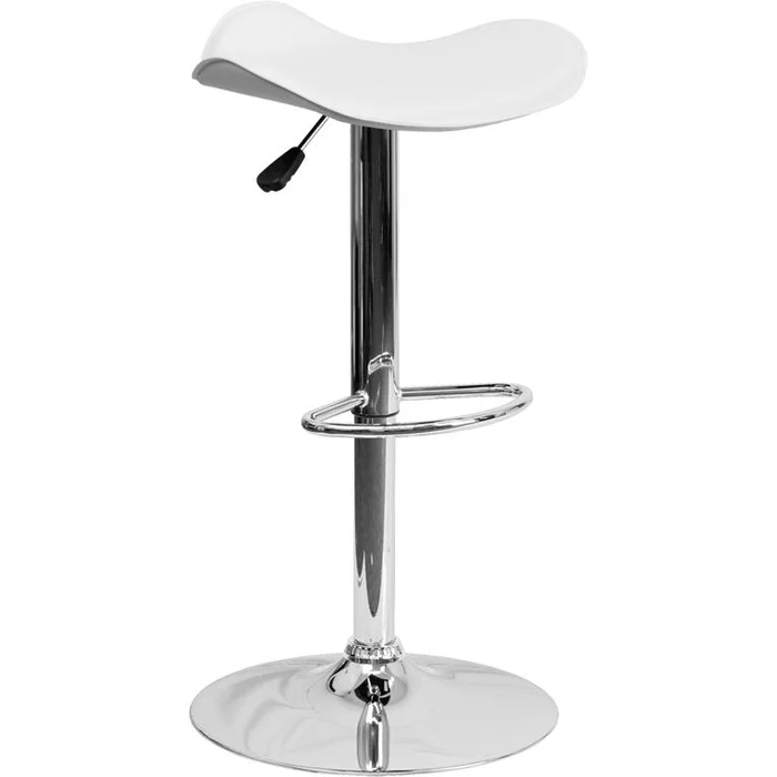 Contemporary White Vinyl Adjustable Height Barstool With Wavy Seat And Chrome Base By Flash Furniture – White