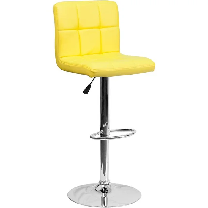 Contemporary Yellow Quilted Vinyl Adjustable Height Barstool With Chrome Base By Flash Furniture – Yellow