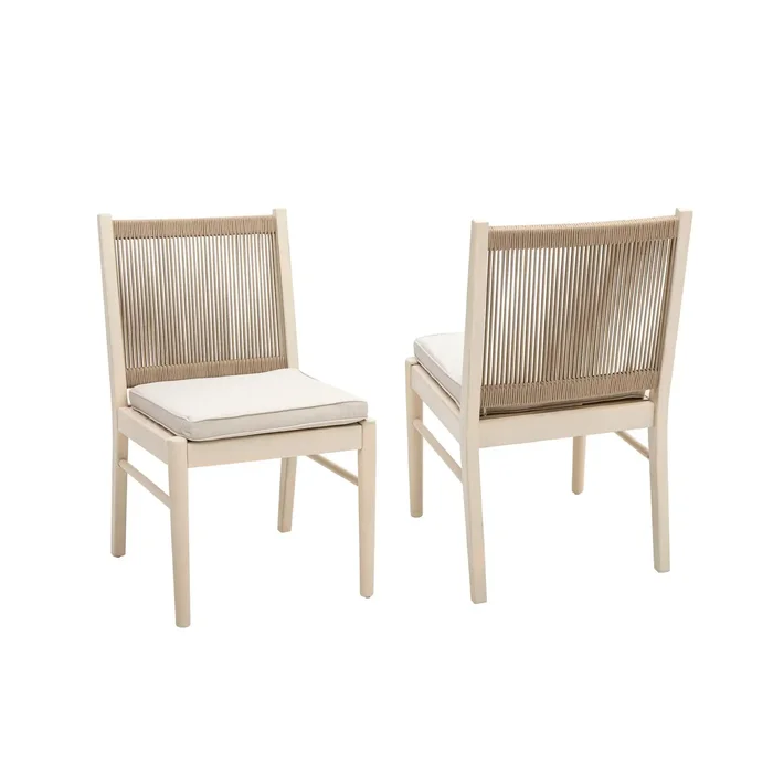Cordoba – Dining Chair (Set of 2) With Acacia Wood Frame And Water Repellent Fabric – Beige / Yellow