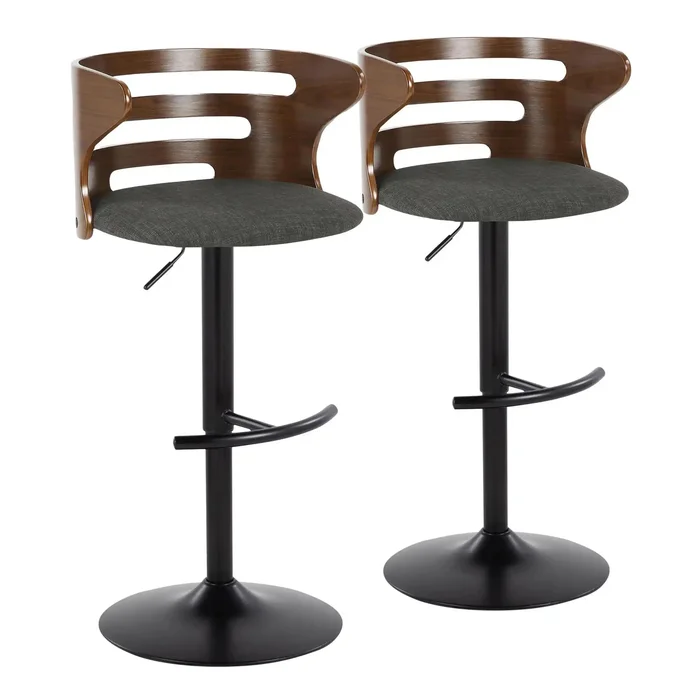 Cosi – Mid Century Modern Adjustable Barstool With Swivel With Rounded T Footrest (Set of 2)