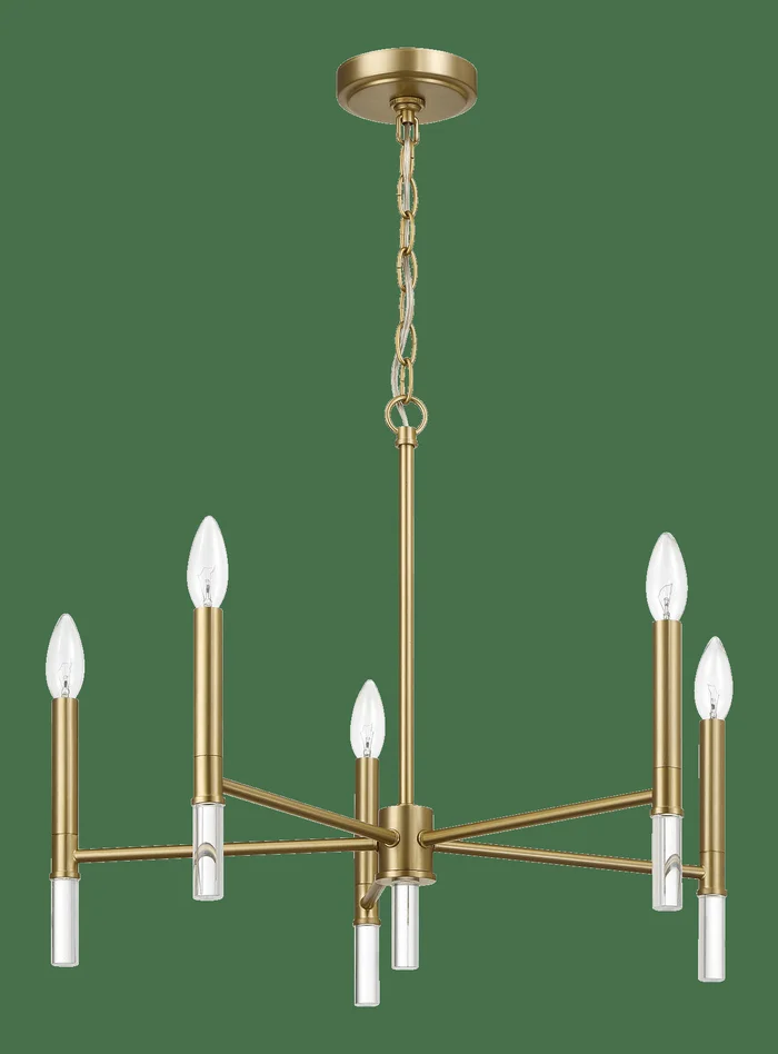 Courtyard Five Light Golden Brass Candle Light Chandelier 24″W × 17.75″H
