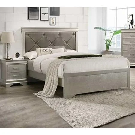 Crown Mark Amalia Queen Upholstered Panel Bed B6910-Q-HBFB/B6910-KQ-RAIL