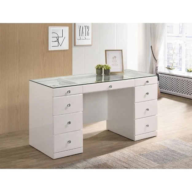 Crown Mark Avery 9-Drawer Vanity Table B4850WH-91-TOP/B4850WH-91-BASE