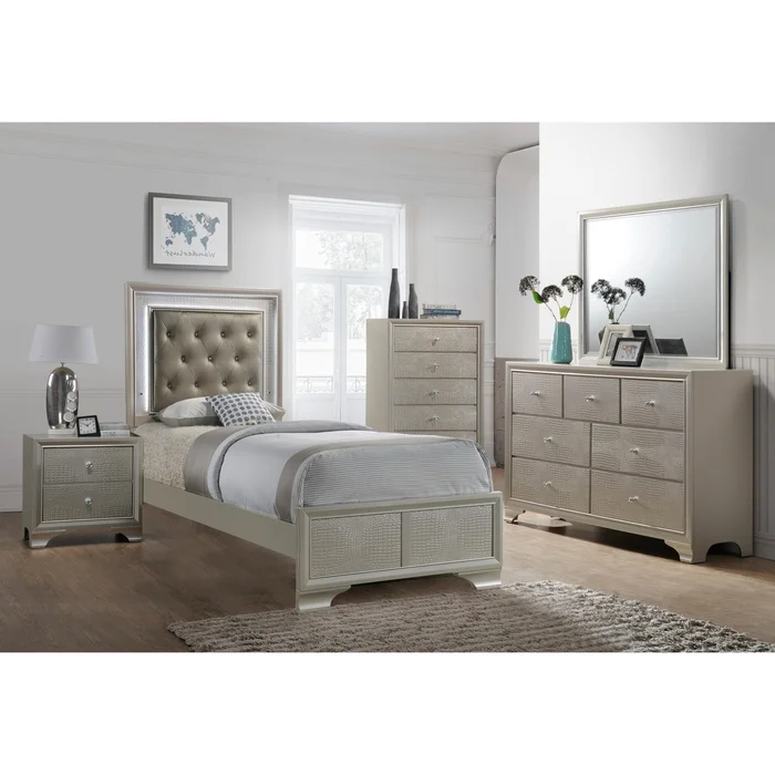 Crown Mark Lyssa B4300 7 pc Twin Panel Bedroom Set