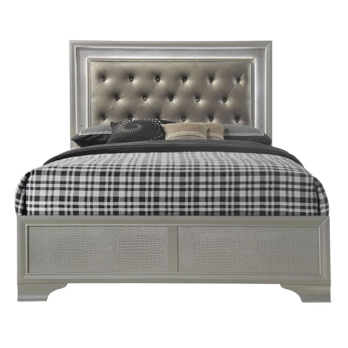 Crown Mark Lyssa Queen Upholstered Panel Bed B4300-Q-HBFB/B4300-KQ-RAIL