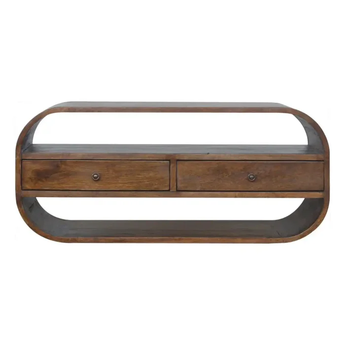 Curved Edge Media Unit With 2 Drawers – Chestnut